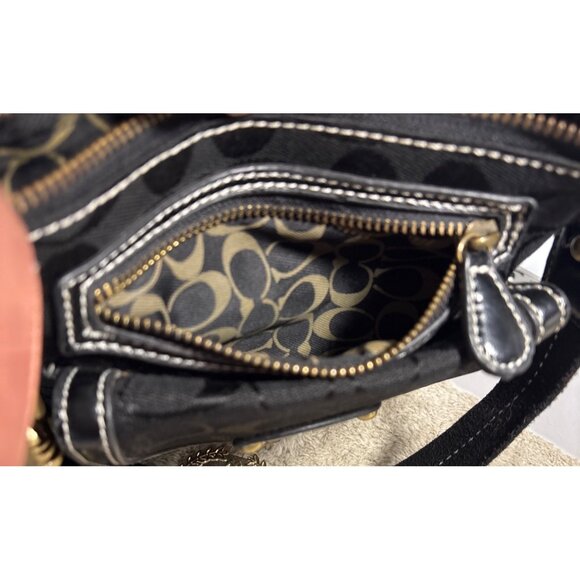 Coach Black Signature Crossbody Canvas Shoulder Bag Hippie Turnlock Monogram - Picture 8 of 14